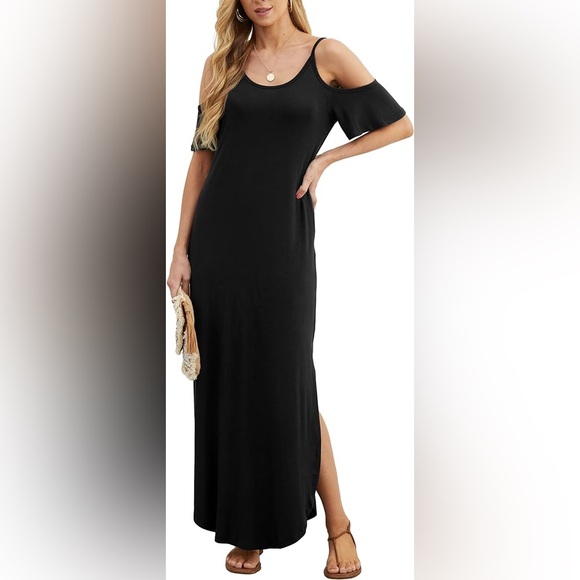 Cold Shoulder Maxi Split Dress w/ Pockets - Picture 2 of 9